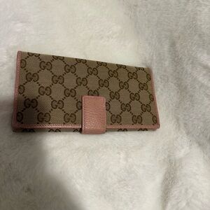 Gucci Brown and Pink Monogram Wallet